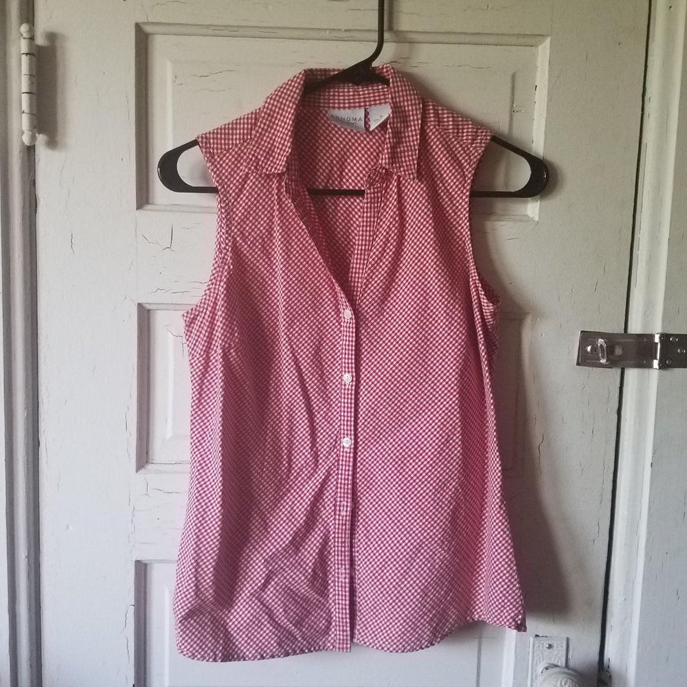 Sonoma Red & White Check Sleeveless Top